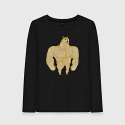 Лонгслив хлопковый женский Мем собака качок DOGE, цвет: черный