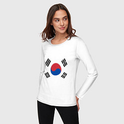 Лонгслив хлопковый женский Корея Корейский флаг, цвет: белый — фото 2