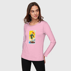 Лонгслив хлопковый женский Шут I Карта Таро Уэйта, цвет: светло-розовый — фото 2