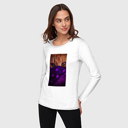 Лонгслив хлопковый женский Кот в платке, цвет: белый — фото 2