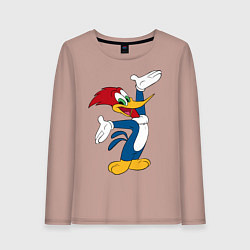 Лонгслив хлопковый женский Дятел Вуди позирует, цвет: пыльно-розовый