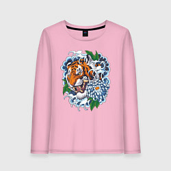 Лонгслив хлопковый женский Тигр в цветах, цвет: светло-розовый