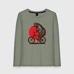 Лонгслив хлопковый женский Медведь на велосиеде, цвет: авокадо