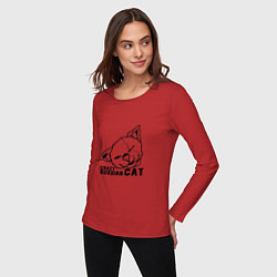 Лонгслив хлопковый женский Crazy russian cat, цвет: красный — фото 2