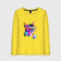 Лонгслив хлопковый женский Кот Журбей в стиле АРТ, цвет: желтый