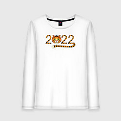 Лонгслив хлопковый женский Год Тигра 2022 с мордочкой, цвет: белый