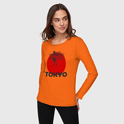 Лонгслив хлопковый женский Волейбол - Токио, цвет: оранжевый — фото 2