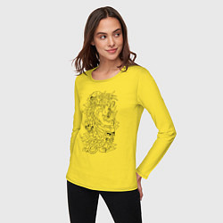 Лонгслив хлопковый женский Tiger & Skulls tattoo, цвет: желтый — фото 2