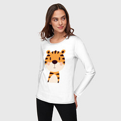 Лонгслив хлопковый женский Cartoon Tiger, цвет: белый — фото 2