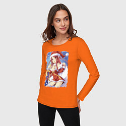 Лонгслив хлопковый женский Немыслимая снегурка, цвет: оранжевый — фото 2