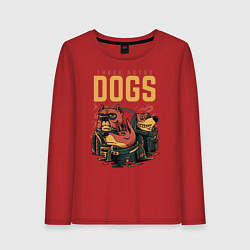 Лонгслив хлопковый женский Собаки космонавты, цвет: красный