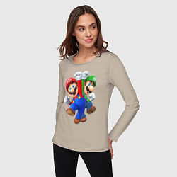 Лонгслив хлопковый женский Mario Bros, цвет: миндальный — фото 2