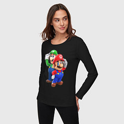 Лонгслив хлопковый женский Mario Bros, цвет: черный — фото 2