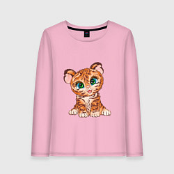 Лонгслив хлопковый женский Милый тигренок, цвет: светло-розовый