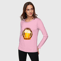 Лонгслив хлопковый женский Национальный день пива, цвет: светло-розовый — фото 2