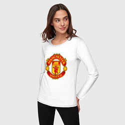 Лонгслив хлопковый женский Манчестер Юнайтед логотип, цвет: белый — фото 2
