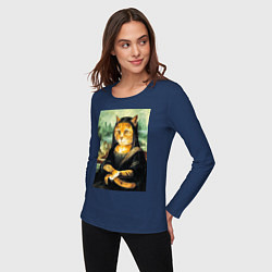 Лонгслив хлопковый женский Мона киса, цвет: тёмно-синий — фото 2