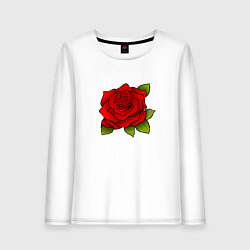 Лонгслив хлопковый женский Красная роза Рисунок, цвет: белый