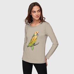 Лонгслив хлопковый женский Любимый попугай, цвет: миндальный — фото 2