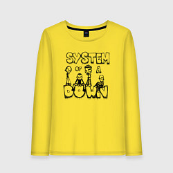 Лонгслив хлопковый женский Карикатура на группу System of a Down, цвет: желтый