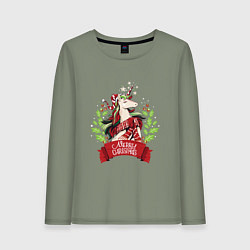 Лонгслив хлопковый женский Christmas Unicorn, цвет: авокадо