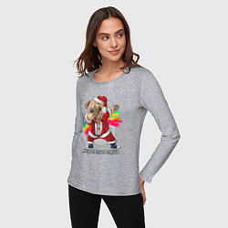 Лонгслив хлопковый женский Christmas Pug, цвет: меланж — фото 2