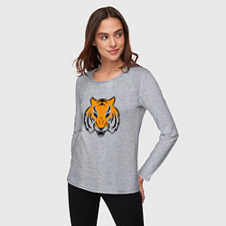 Лонгслив хлопковый женский Тигр логотип, цвет: меланж — фото 2