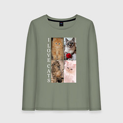 Лонгслив хлопковый женский I LOVE CATS Я ЛЮБЛЮ КОШЕК, цвет: авокадо