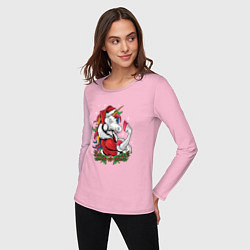 Лонгслив хлопковый женский Unicorn Santa, цвет: светло-розовый — фото 2