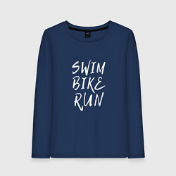 Лонгслив хлопковый женский SWIM BIKE RUN, цвет: тёмно-синий