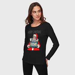 Лонгслив хлопковый женский Merry Christmas: Санта с синяком, цвет: черный — фото 2
