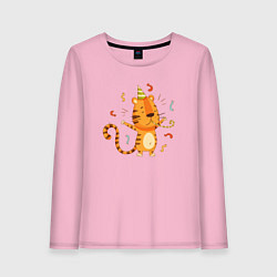 Лонгслив хлопковый женский Праздничный тигр, цвет: светло-розовый