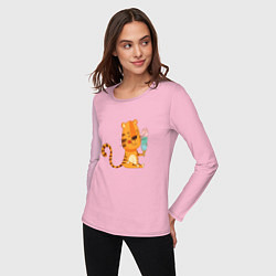 Лонгслив хлопковый женский Тигр с мороженым - символ года, цвет: светло-розовый — фото 2