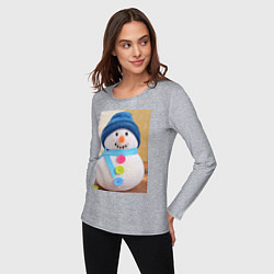 Лонгслив хлопковый женский Счастливый снеговичок, цвет: меланж — фото 2