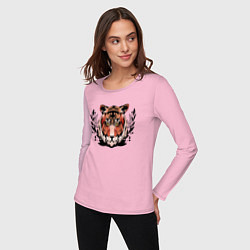 Лонгслив хлопковый женский Рыжий тигр в траве, цвет: светло-розовый — фото 2
