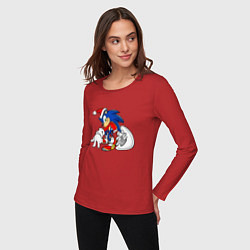 Лонгслив хлопковый женский Santa Claus Sonic the Hedgehog, цвет: красный — фото 2