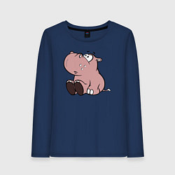 Лонгслив хлопковый женский Бегемотик детский коричневый, цвет: тёмно-синий
