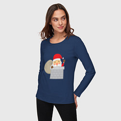 Лонгслив хлопковый женский Дед Мороз в трубе, цвет: тёмно-синий — фото 2