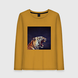 Лонгслив хлопковый женский Tiger 2022 рычит в темноте, цвет: горчичный