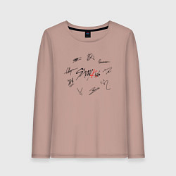 Лонгслив хлопковый женский STRAY KIDS АВТОГРАФЫ ЧЁРНЫЙ, цвет: пыльно-розовый