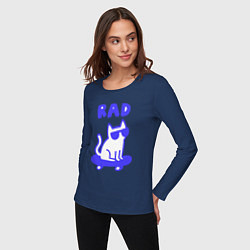 Лонгслив хлопковый женский Кот и скейт 1, цвет: тёмно-синий — фото 2