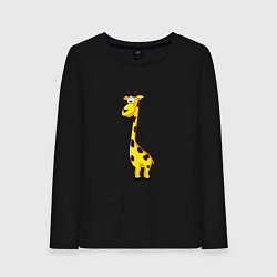 Лонгслив хлопковый женский Веселый жирафик, цвет: черный