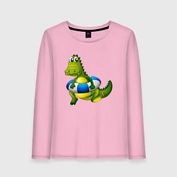 Лонгслив хлопковый женский Крокодильчик учится плавать, цвет: светло-розовый