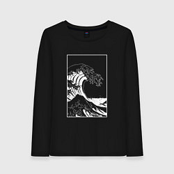 Лонгслив хлопковый женский Japan waves Японская волна, цвет: черный