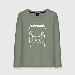Лонгслив хлопковый женский МЯУТАЛИКА металлика кот, цвет: авокадо