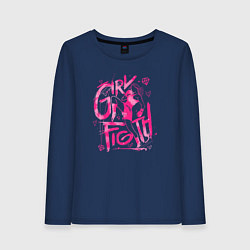 Лонгслив хлопковый женский GIRL FIGTH женская драка, цвет: тёмно-синий