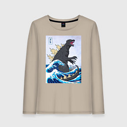 Лонгслив хлопковый женский Godzilla in The Waves Eastern, цвет: миндальный