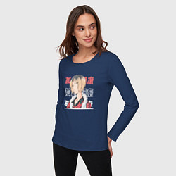 Лонгслив хлопковый женский Волейбол Haikyu , Кенма Козуме Kenma Kozume, цвет: тёмно-синий — фото 2