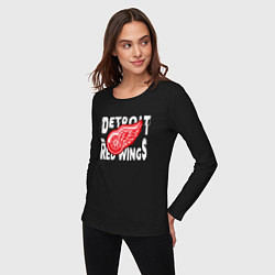 Лонгслив хлопковый женский Детройт Ред Уингз Detroit Red Wings, цвет: черный — фото 2