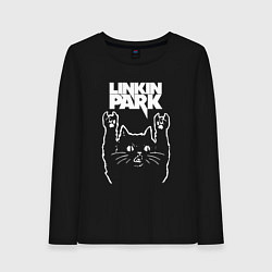 Лонгслив хлопковый женский Linkin Park, Линкин Парк, Рок кот, цвет: черный
